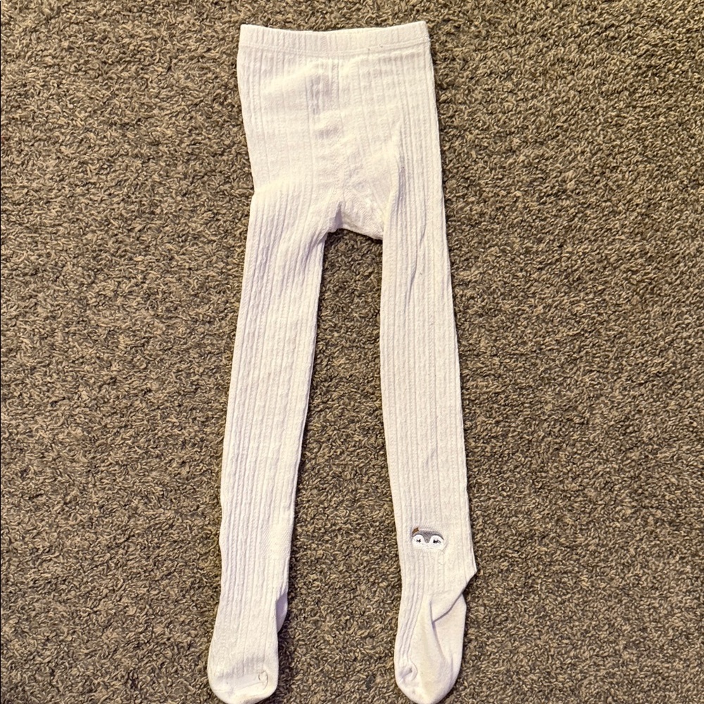 White Ribbed Girls’  Tights with Cute Owl Detail